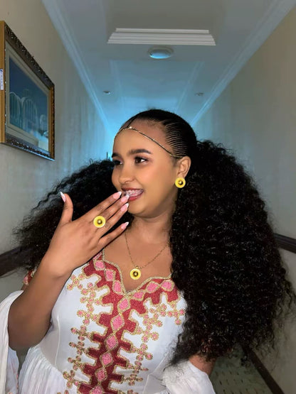 Classic Ethiopian Traditional Dress Habesha Kemis Fashion Red Embroidery Habesha Dress Style 786