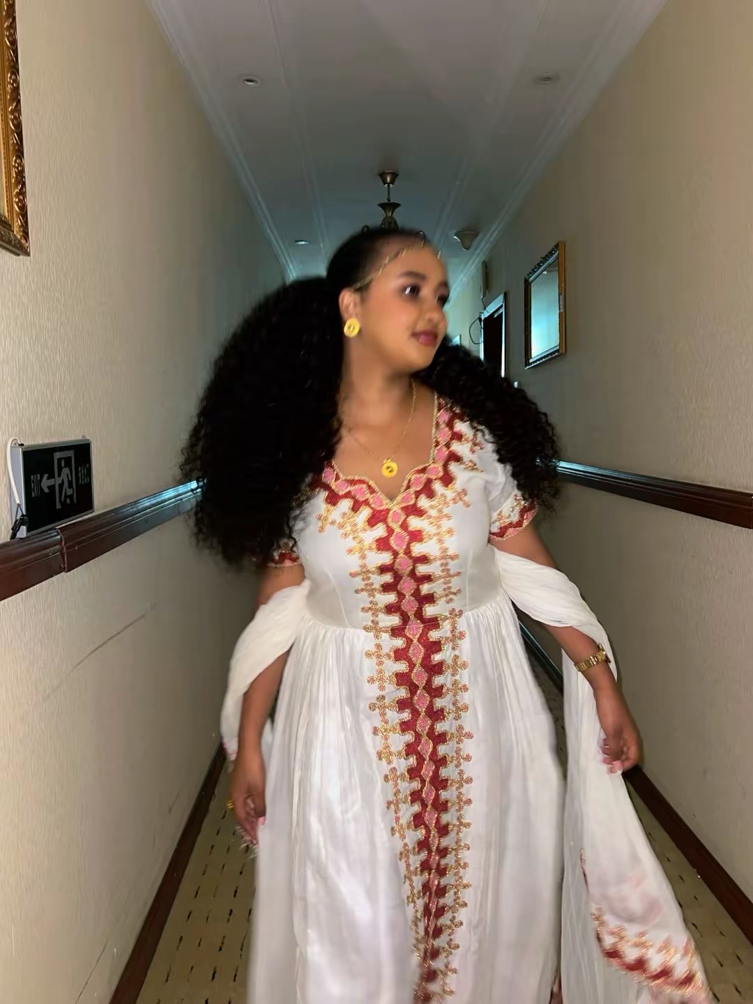 Classic Ethiopian Traditional Dress Habesha Kemis Fashion Red Embroidery Habesha Dress Style 786