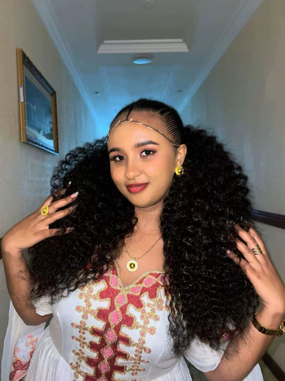 Classic Ethiopian Traditional Dress Habesha Kemis Fashion Red Embroidery Habesha Dress Style 786