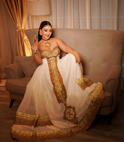 Strapless Habesha Dress Golden Embroidery Habesha Kemis Graceful Ethiopian Dress 790
