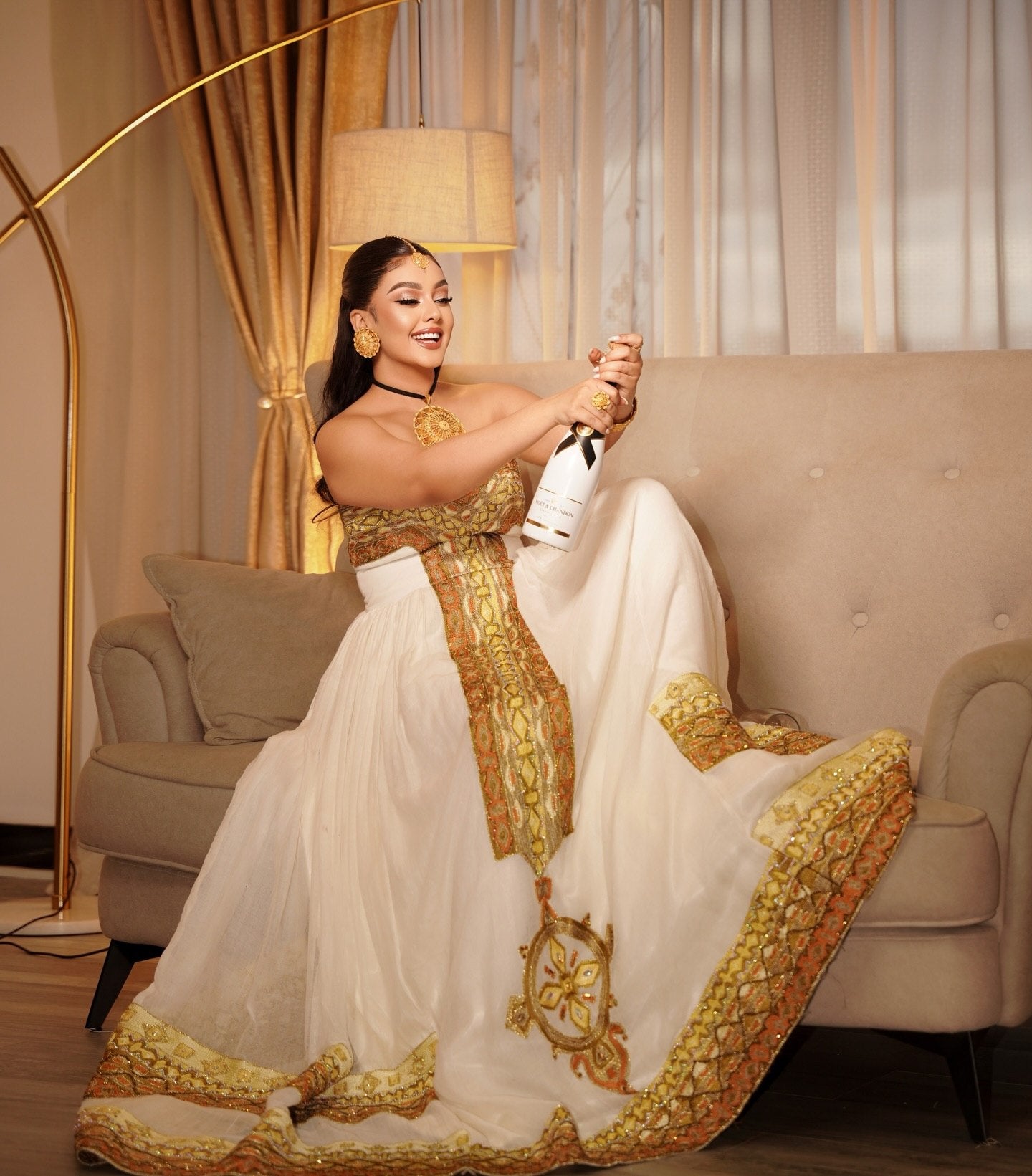 Strapless Habesha Dress Golden Embroidery Habesha Kemis Graceful Ethiopian Dress 790