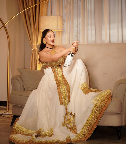 Strapless Habesha Dress Golden Embroidery Habesha Kemis Graceful Ethiopian Dress 790