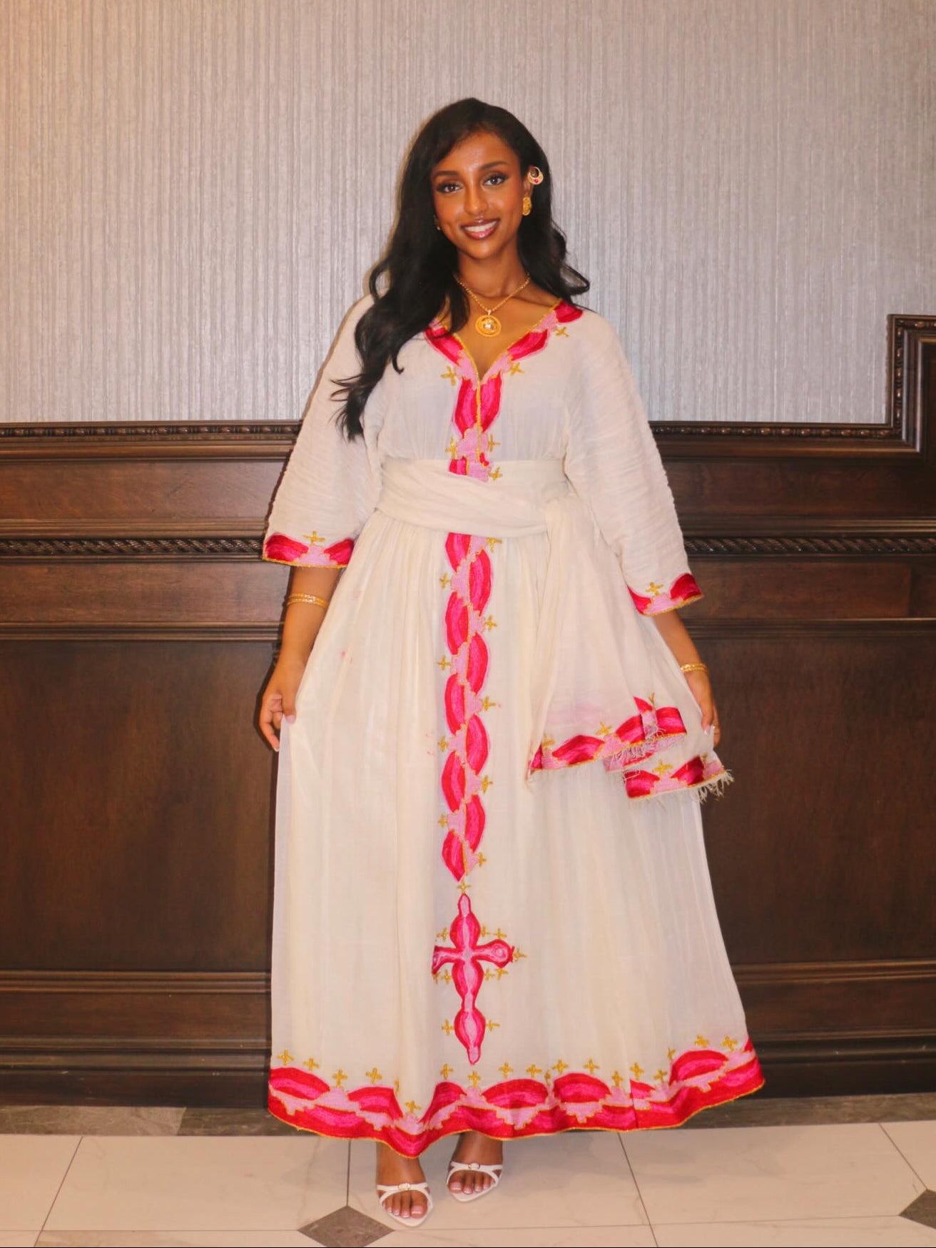 Radiant Habesha Kemis Red and Pink Embroidery Ethiopian Clothing  Minimalist Cultural Habesha Dress 795