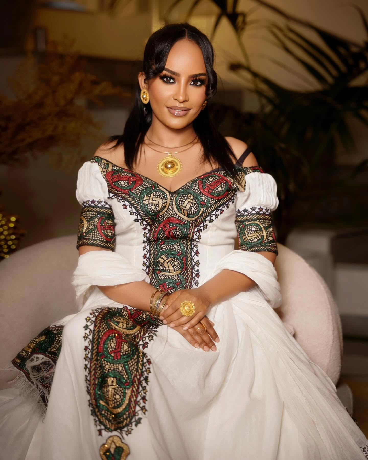 Elegant Off-Shoulder Habesha Kemis Vibrant Multicolor Habesha Dress Handwoven Cultural Ethiopian Dress 805