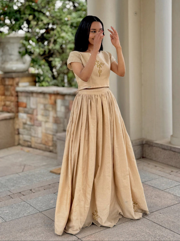 Majestic Beige Habesha Kemis Sacred Cross Motif Habesha Dress and Short Sleeve Ethiopian Clothing 807