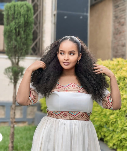 Traditional Ethiopian Clothing Stylish Eritrean Dress Artistic Geometric Woven Details Habesha Kemis 809