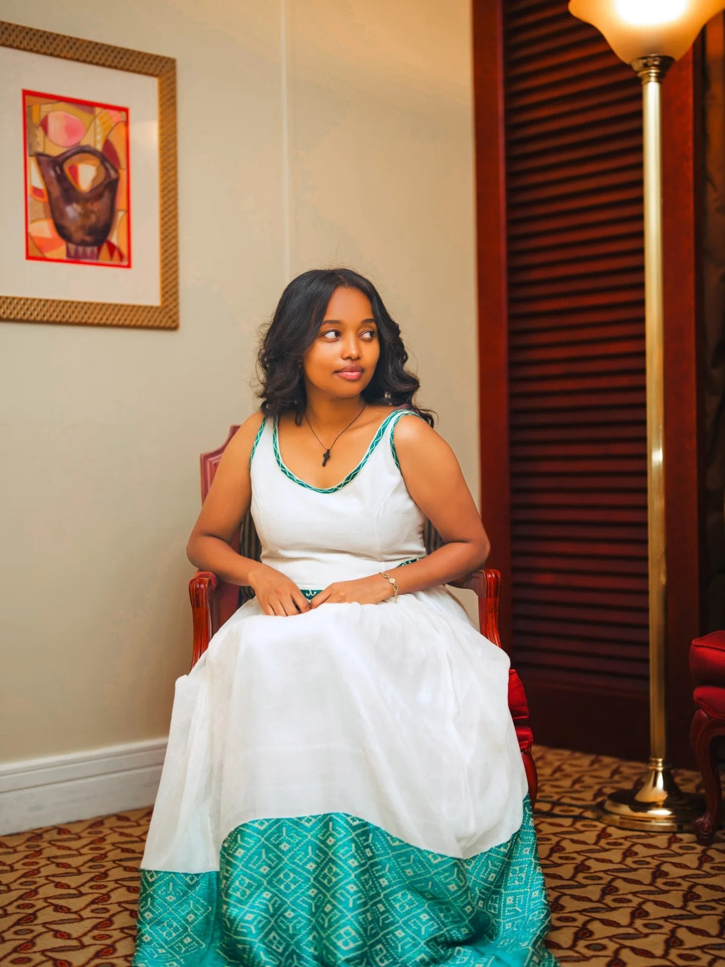 Green Woven Habesha Dress Open-Back Habesha Kemis Sleeveless Ethiopian Clothing 816
