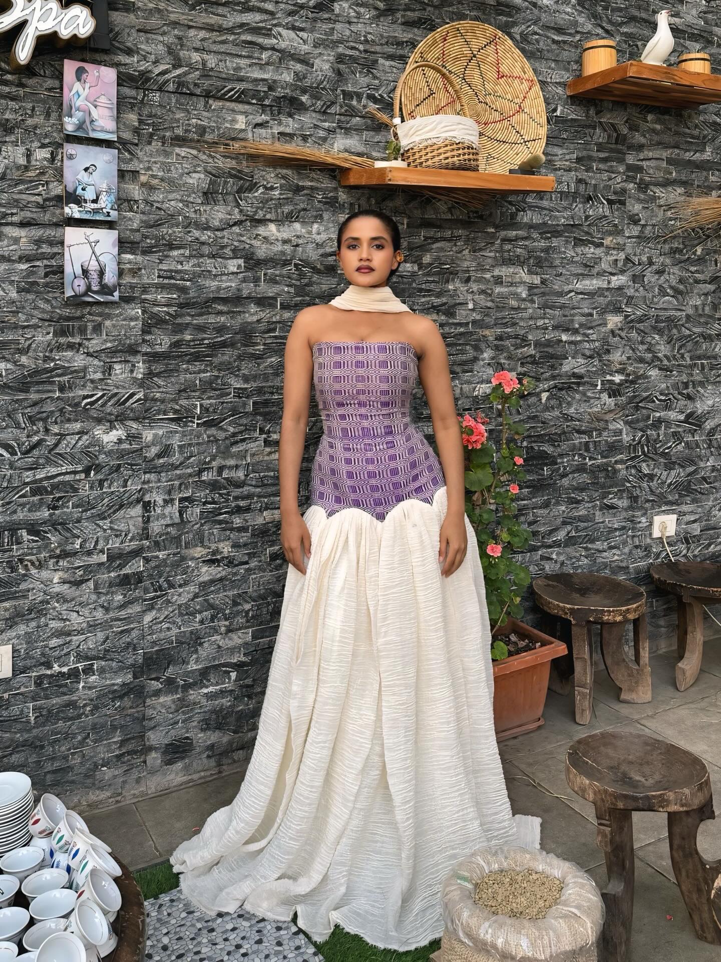 Purple Bodice Habesha Dress Strapless Habesha Kemis Ethiopian Traditional Clothing 817
