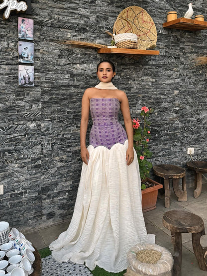 Purple Bodice Habesha Dress Strapless Habesha Kemis Ethiopian Traditional Clothing 817