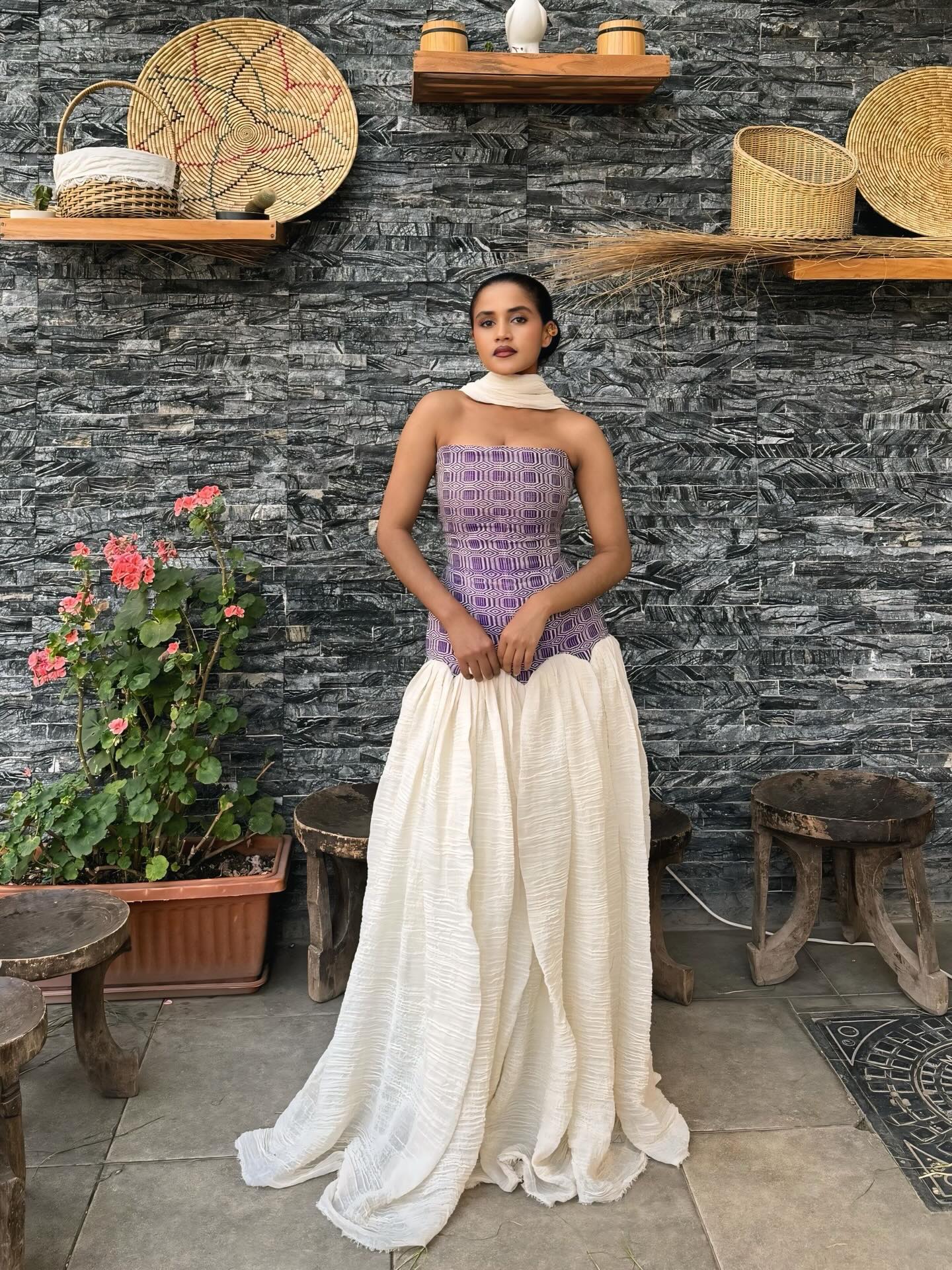 Purple Bodice Habesha Dress Strapless Habesha Kemis Ethiopian Traditional Clothing 817