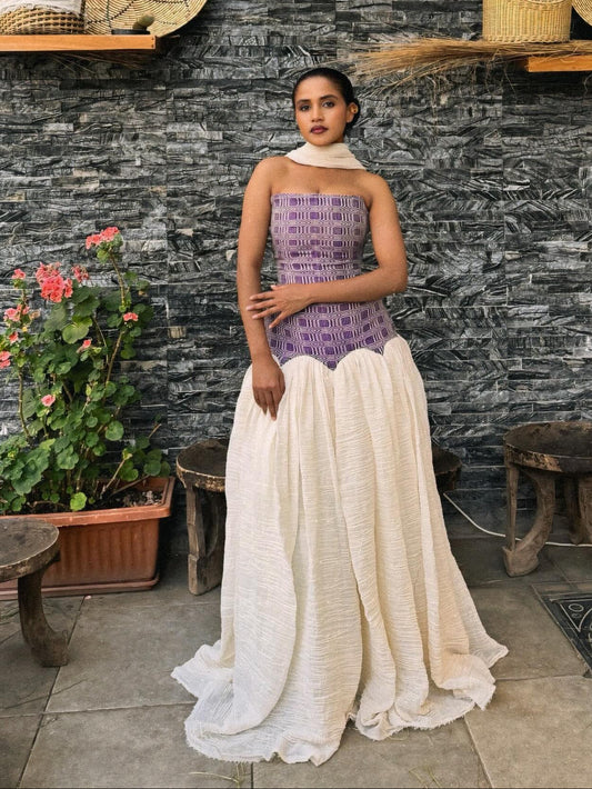 Purple Strapless Habesha Dress Ethiopian Traditional Clothing