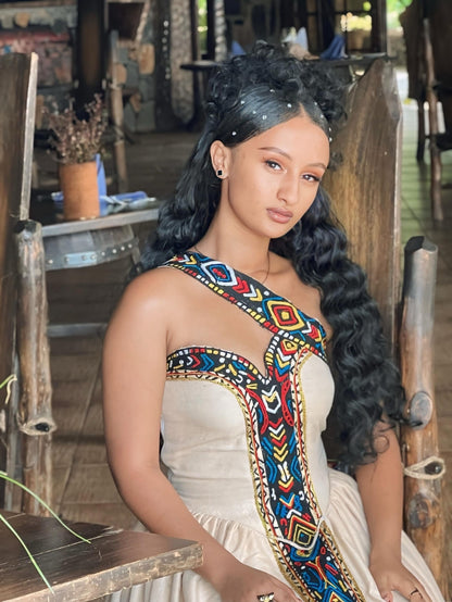 Sleeveless Habesha Dress For Festive  Multicolor Embroidered Habesha Kemis Stylish Ethiopian Clothing 818