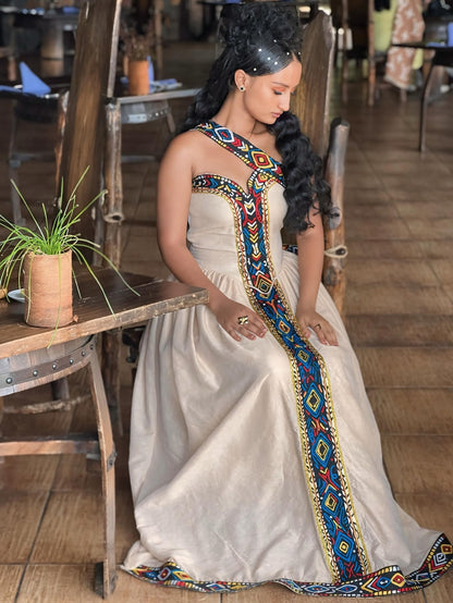 Sleeveless Habesha Dress For Festive  Multicolor Embroidered Habesha Kemis Stylish Ethiopian Clothing 818