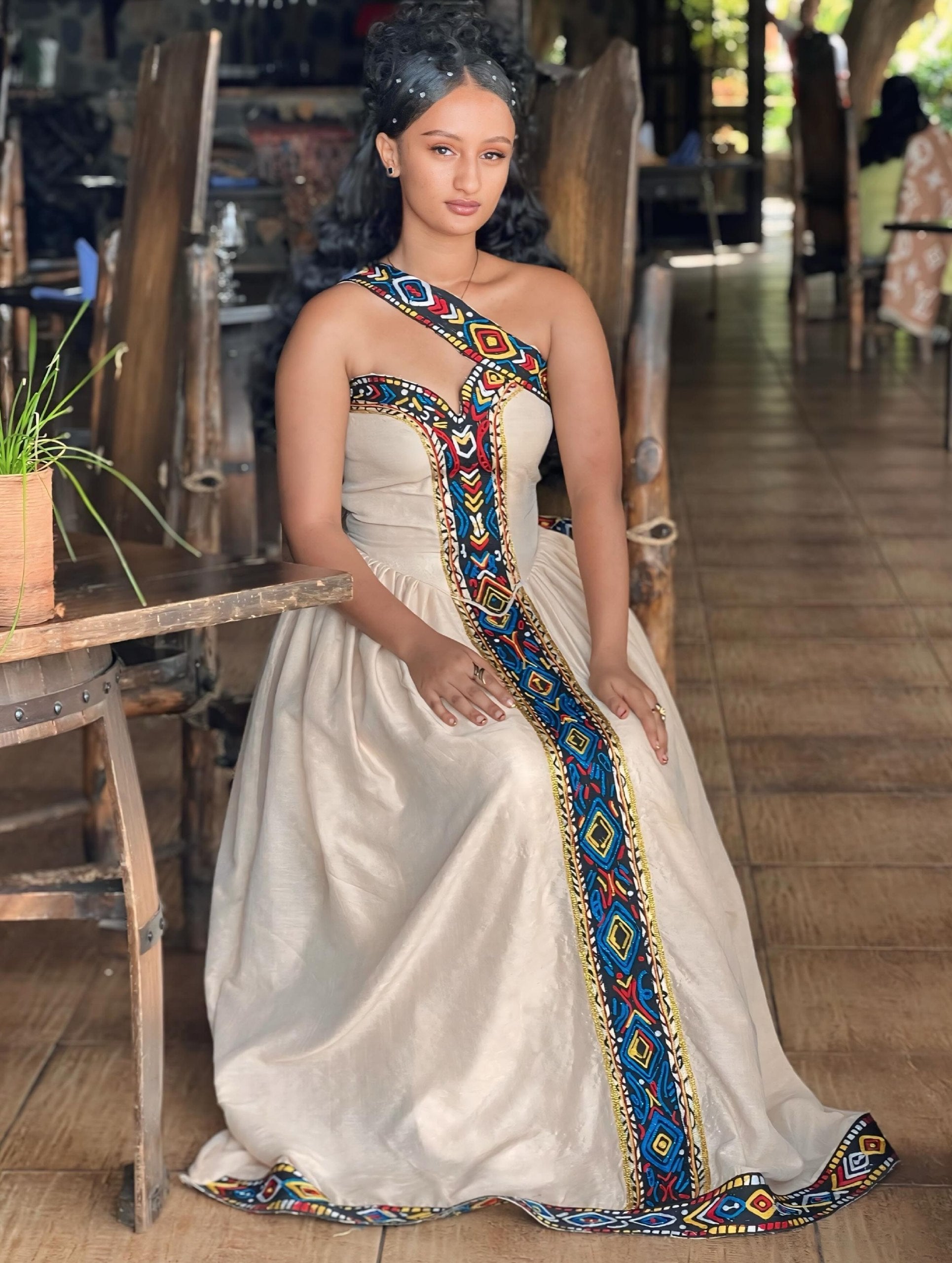 Sleeveless Multicolor Embroidered Habesha Kemis with Elegant Traditional Design
