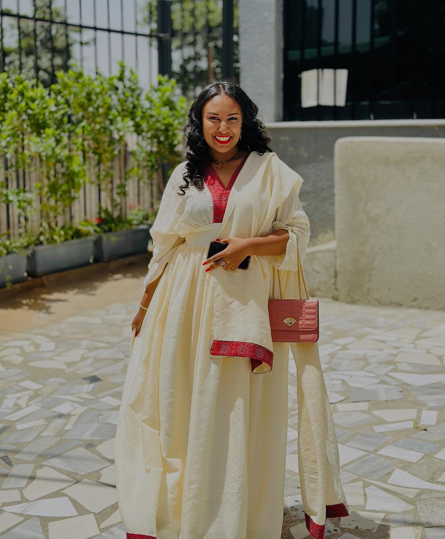 V-Neck Habesha Dress Burgundy Woven Ethiopian Traditional Clothing Timeless Habesha Kemis 819