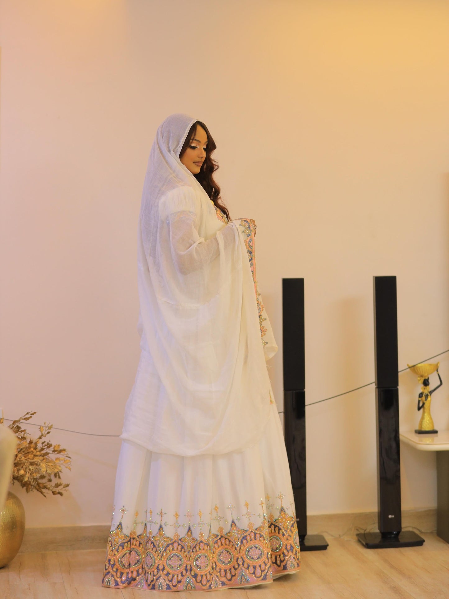 Elegant Ethiopian Wedding Dress Golden Blue Embroidery Habesha Kemis Regal Traditional Habesha Dress 827