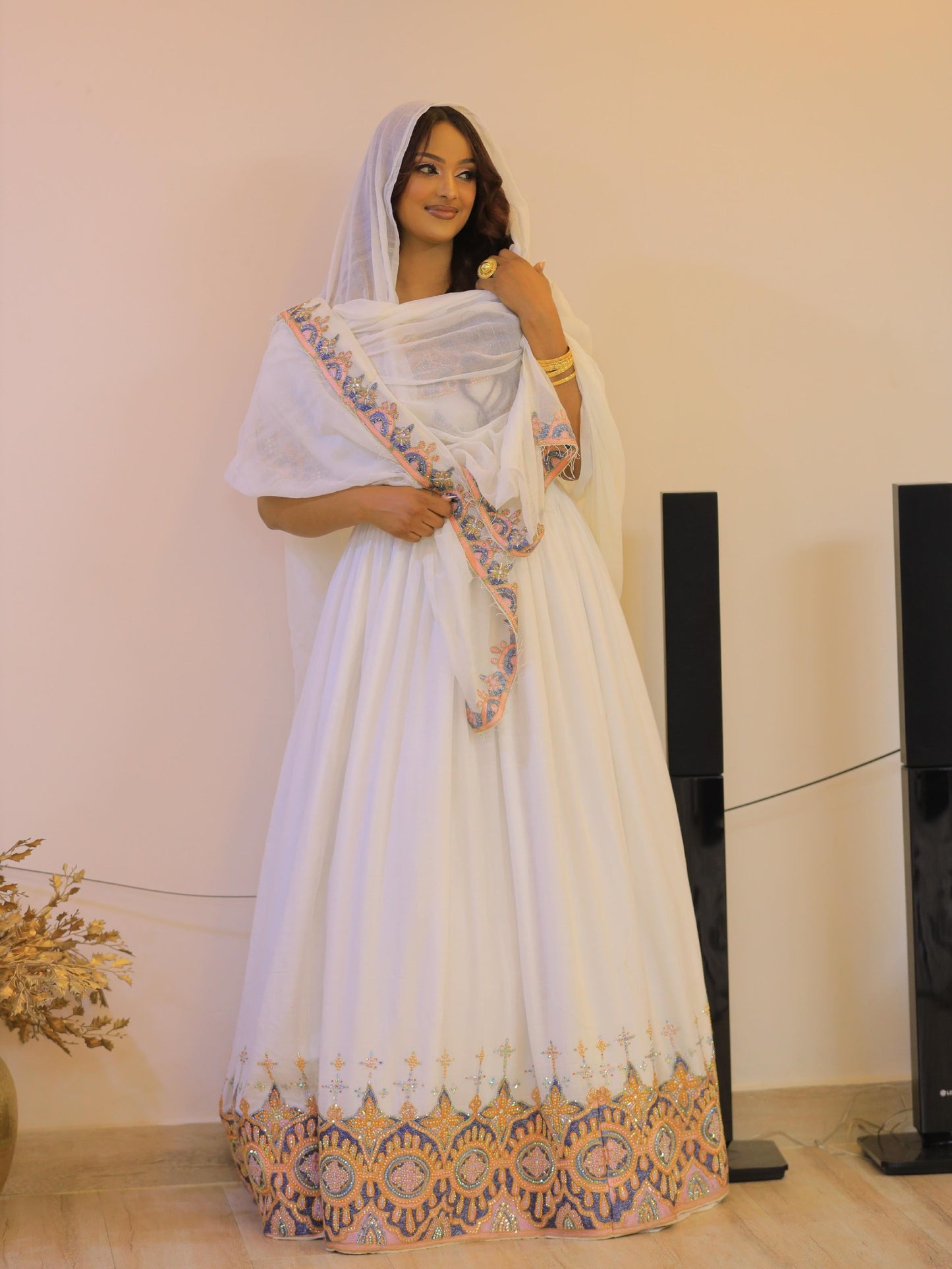 Elegant Ethiopian Wedding Dress Golden Blue Embroidery Habesha Kemis Regal Traditional Habesha Dress 827
