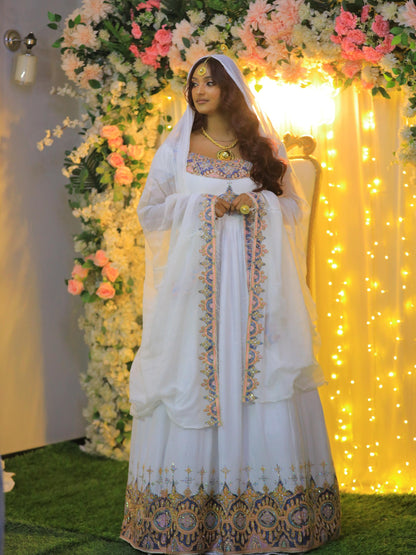 Elegant Ethiopian Wedding Dress Golden Blue Embroidery Habesha Kemis Regal Traditional Habesha Dress 827