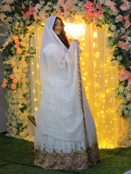 Elegant Ethiopian Wedding Dress Golden Blue Embroidery Habesha Kemis Regal Traditional Habesha Dress 827