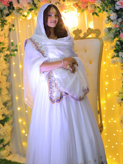 Elegant Ethiopian Wedding Dress Golden Blue Embroidery Habesha Kemis Regal Traditional Habesha Dress 827