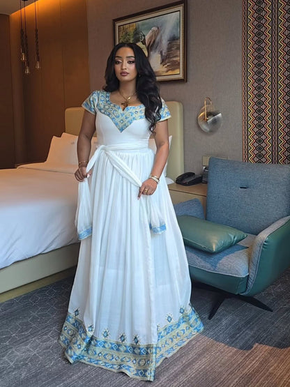 Stylish Short Sleeve Habesha Dress | Elegant Ethiopian Clothing