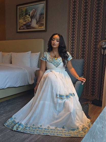 Charming Short Sleeve Habesha Kemis Refined Cultural Habesha Dress Stylish Ethiopia Dress 834