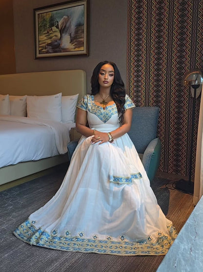 Charming Short Sleeve Habesha Kemis Refined Cultural Habesha Dress Stylish Ethiopia Dress 834