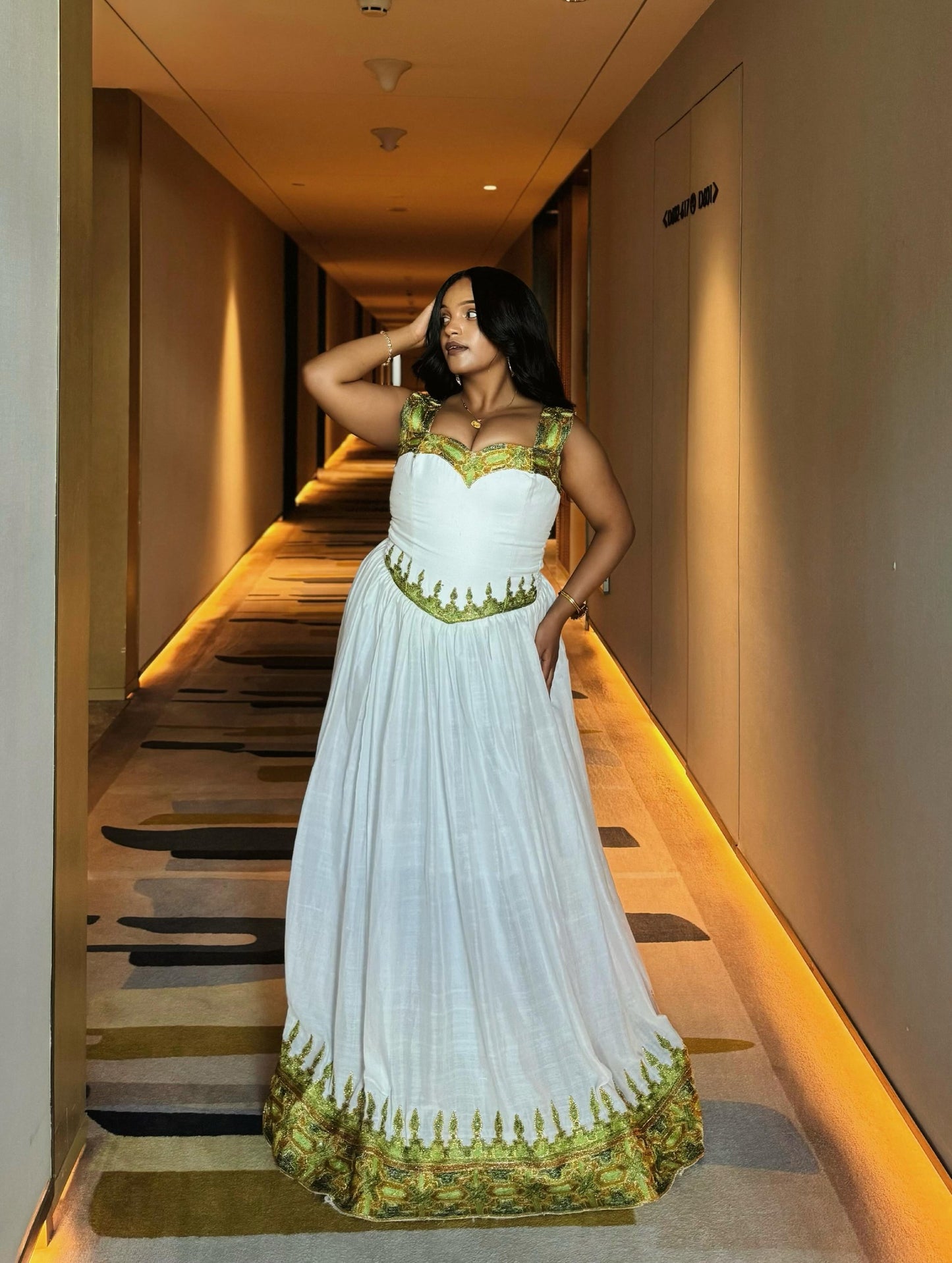 Stunning Sleeveless Habesha Kemis Green and Gold Embroidery Habesha Dress Ethiopian Dress For Cultural Celebrations 835