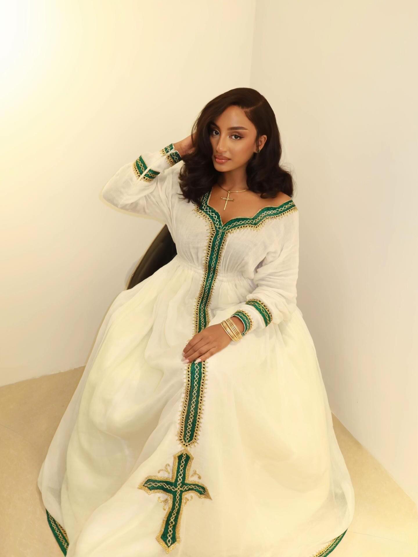 Emerald and Gold Habesha Dress Long Sleeve Habesha Kemis