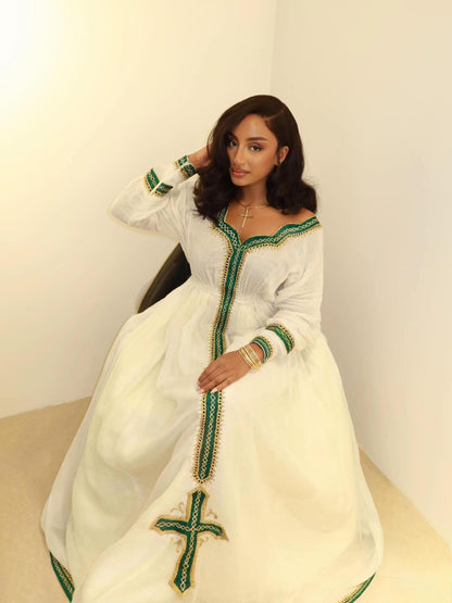 Emerald and Gold Habesha Dress Long Sleeve Habesha Kemis