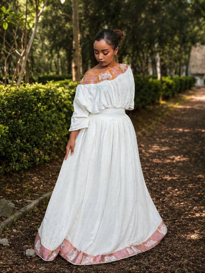Blush Pink Habesha Dress Ethiopian Traditional Dress & Eritrean Clothing