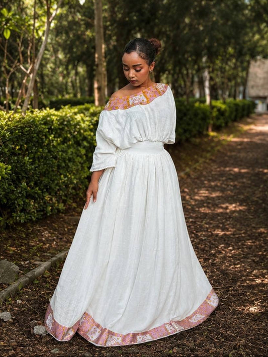 Blush Pink Habesha Dress Ethiopian Traditional Dress & Eritrean Clothing
