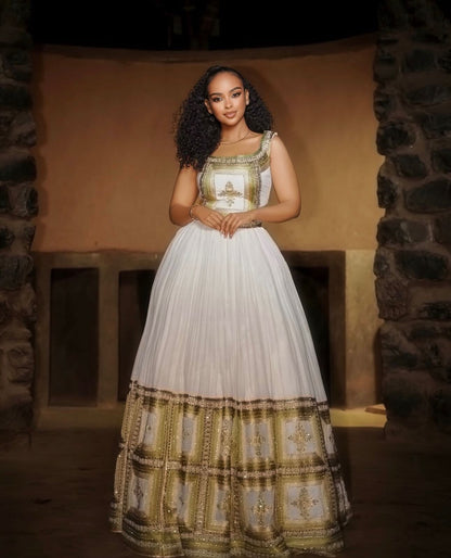 Sleeveless Habesha Dress Ethiopian Traditional Clothing Habesha Kemis For Wedding 844
