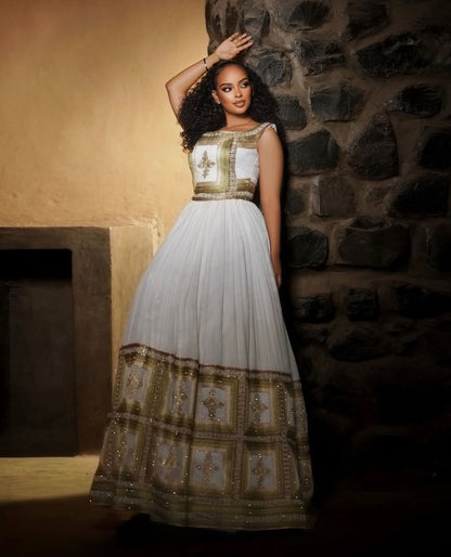 Sleeveless Habesha Dress Ethiopian Traditional Clothing Habesha Kemis For Wedding 844