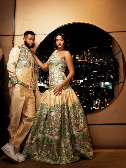Coordinated Habesha Couple Ensemble Handwoven Accent Ethiopian Clothing Timeless Matching Wear 843