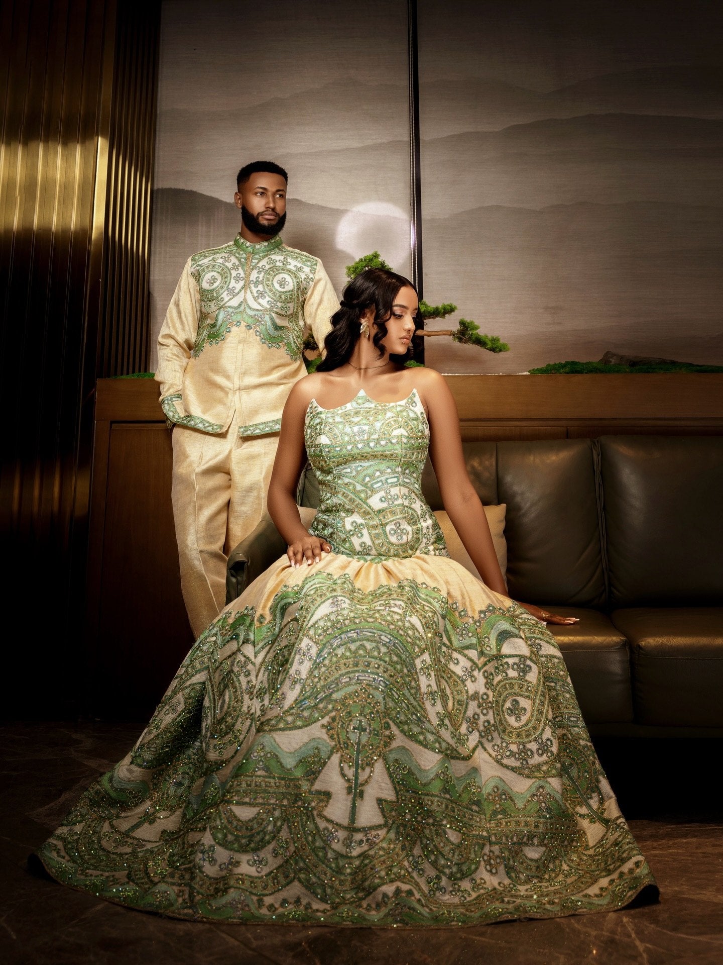 Coordinated Habesha Couple Ensemble Handwoven Accent Ethiopian Clothing Timeless Matching Wear 843