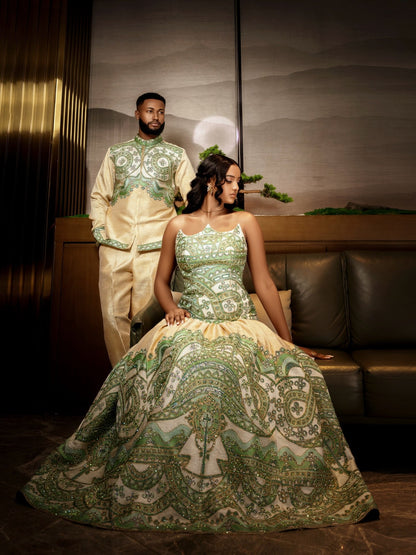 Coordinated Habesha Couple Ensemble Handwoven Accent Ethiopian Clothing Timeless Matching Wear 843