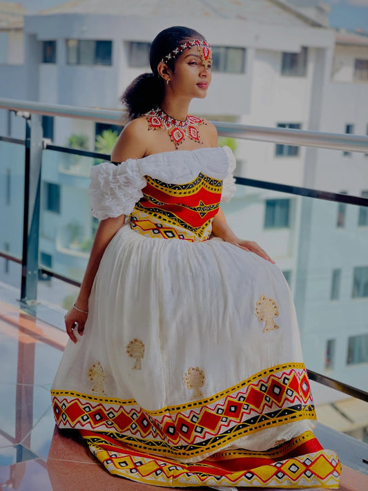 Oromo Traditional Dress with Cultural Jewelry Ethiopian Heritage Clothing