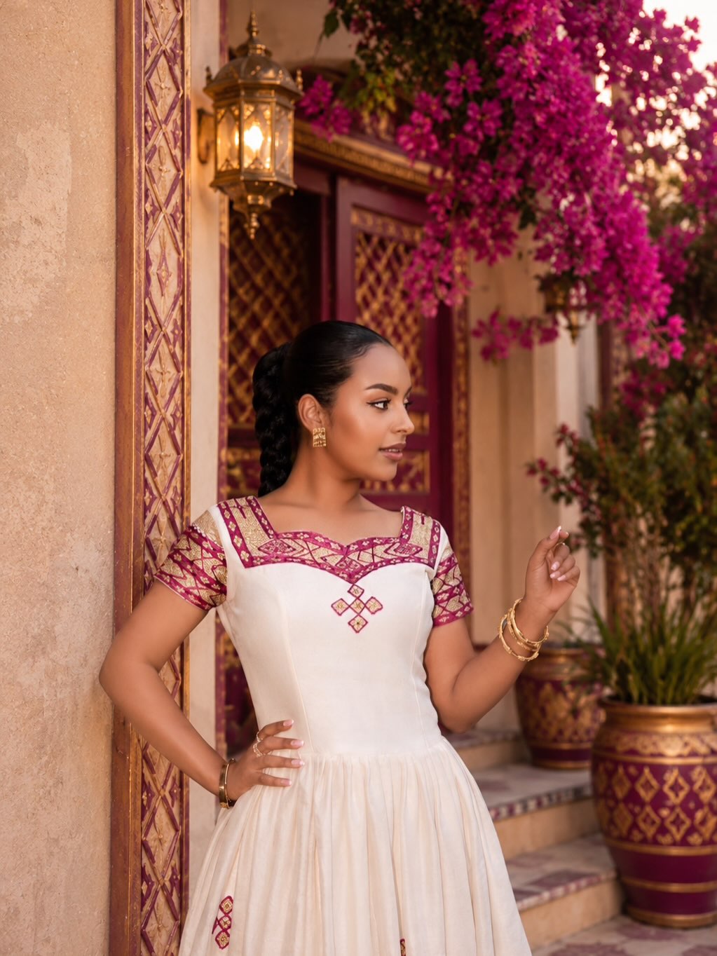 Timeless Cross Motif Habesha Dress Short Sleeves Habesha Kemis Heritage Ethiopian Clothing 848