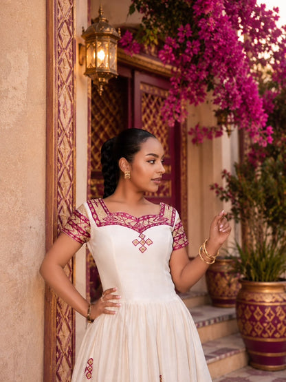 Timeless Cross Motif Habesha Dress Short Sleeves Habesha Kemis Heritage Ethiopian Clothing 848