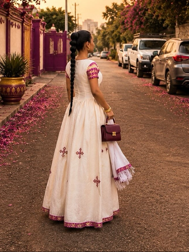 Timeless Cross Motif Habesha Dress Short Sleeves Habesha Kemis Heritage Ethiopian Clothing 848