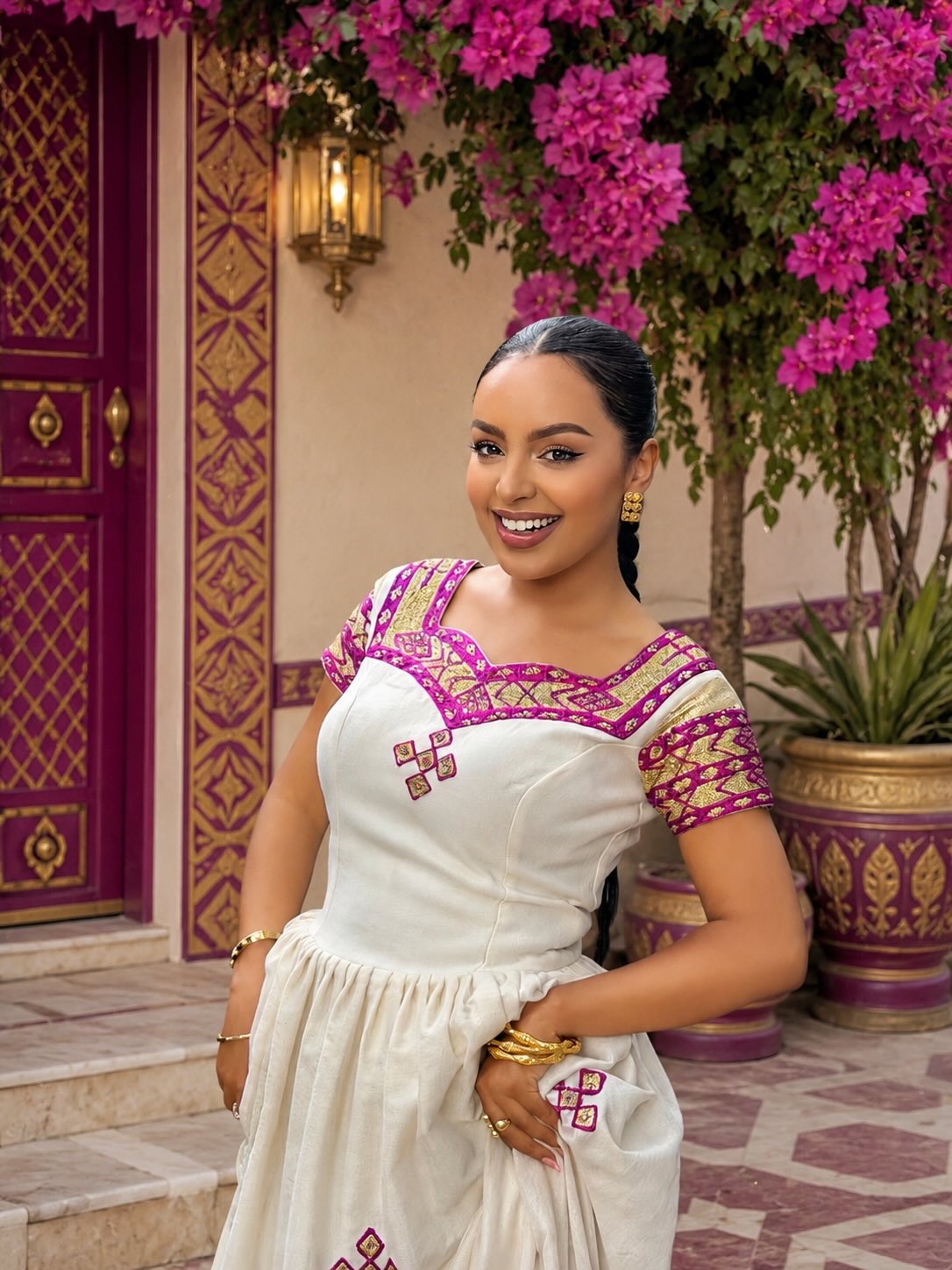 Timeless Cross Motif Habesha Dress Short Sleeves Habesha Kemis Heritage Ethiopian Clothing 848