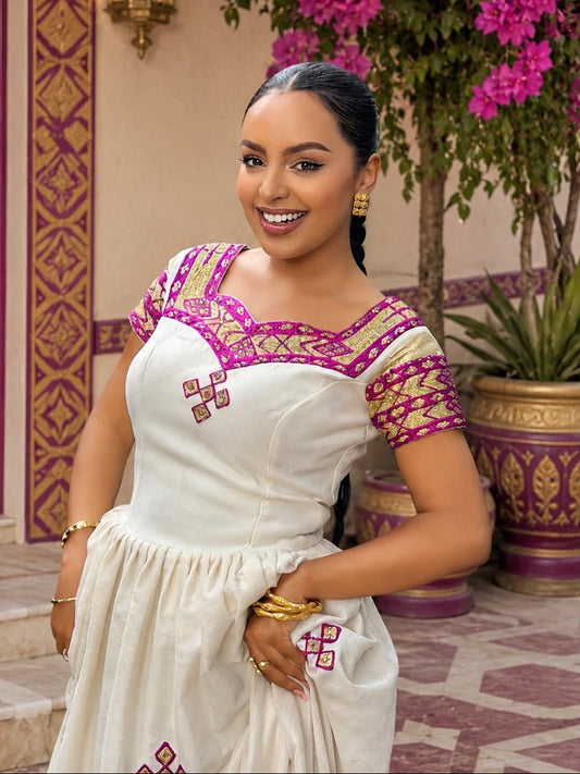Timeless Cross Motif Habesha Dress Short Sleeves Habesha Kemis Heritage Ethiopian Clothing 848