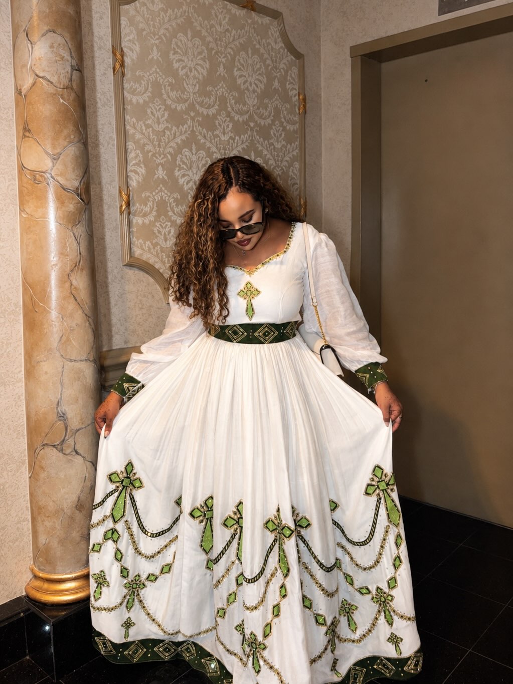 Green and Black Embroidered Habesha Dress Long Sleeve Habesha Kemis