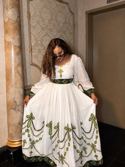 Green and Black Embroidered Habesha Dress Long Sleeve Habesha Kemis