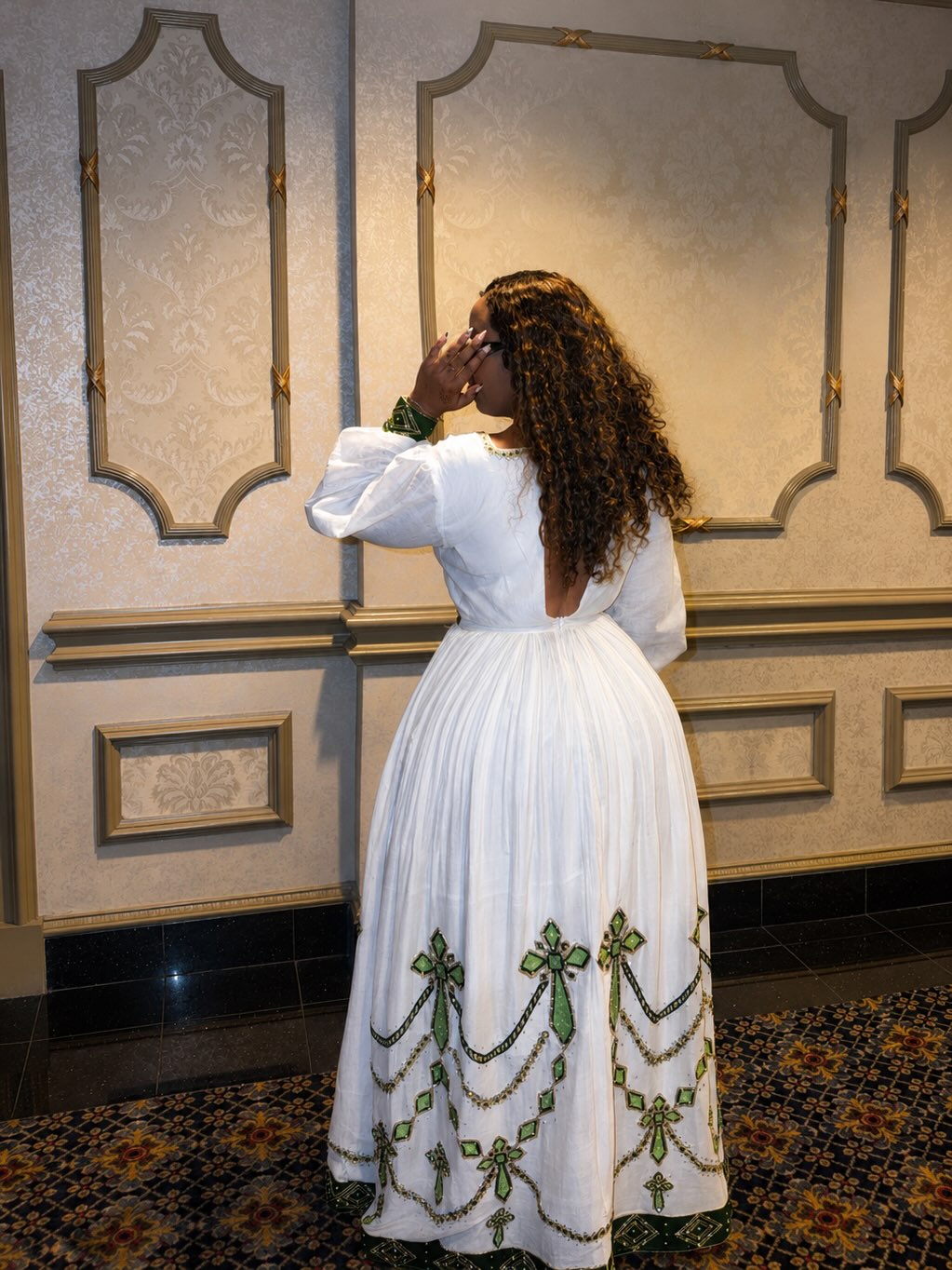 Elegant Green and Black Habesha Kemis Long Sleeve Habesha Dress Timeless Cultural Beauty 853
