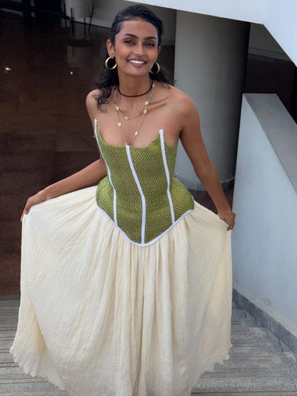 Contemporary Green Woven Habesha Dress Sculpted Corset Bodice Habesha Kemis Ethiopian Clothing 855