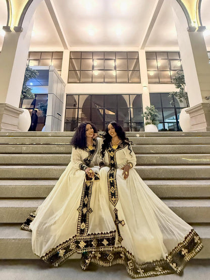 Majestic Black and Gold Embroidered Habesha Dress Regal Ethiopian Clothing Timeless Habesha Kemis 862