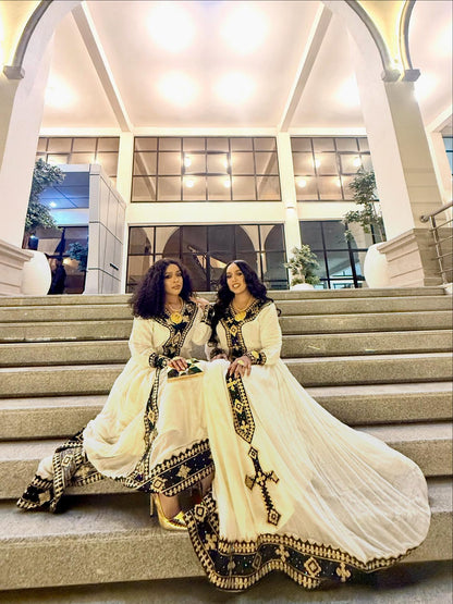Majestic Black and Gold Embroidered Habesha Dress Regal Ethiopian Clothing Timeless Habesha Kemis 862