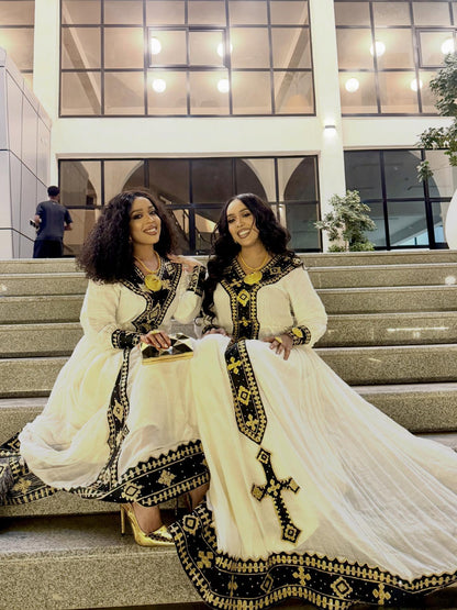 Majestic Black and Gold Embroidered Habesha Dress Regal Ethiopian Clothing Timeless Habesha Kemis 862